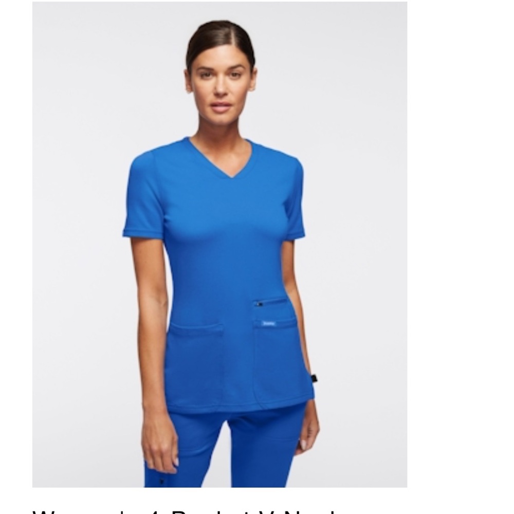 Jaanuu Royal Blue V-Neck Scrub Top like new stretch yoga